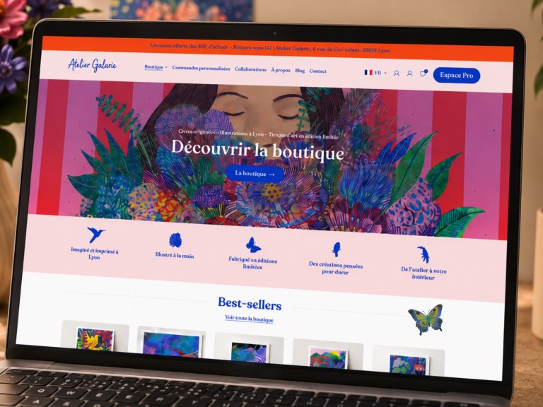 Boutique en ligne d’Atelier Galerie, exemple de site e-commerce créé par Mathieu Pagnier