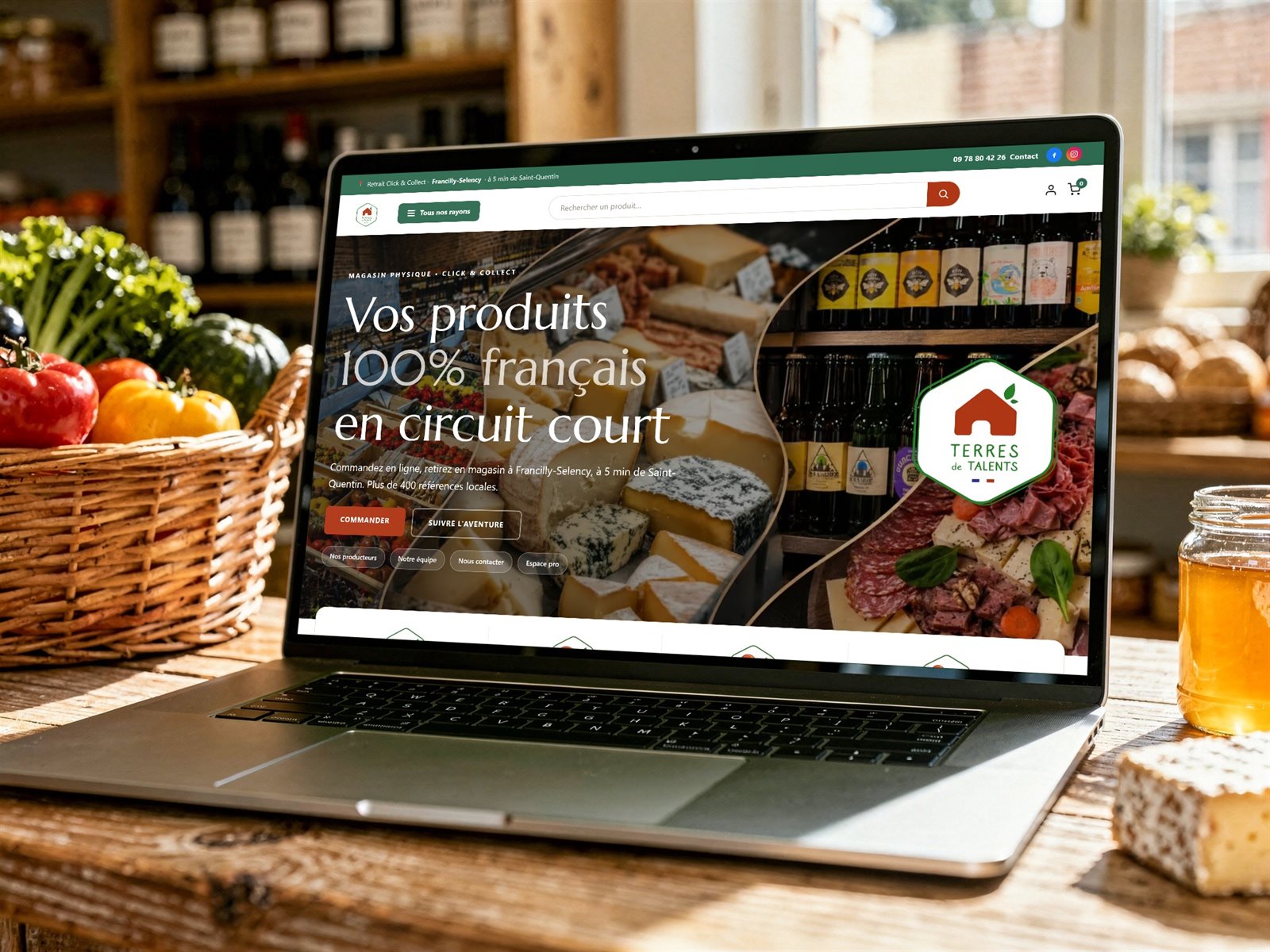 Site e-commerce de Terres de Talents, magasin de produits locaux près de Saint-Quentin, sur un ordinateur portable