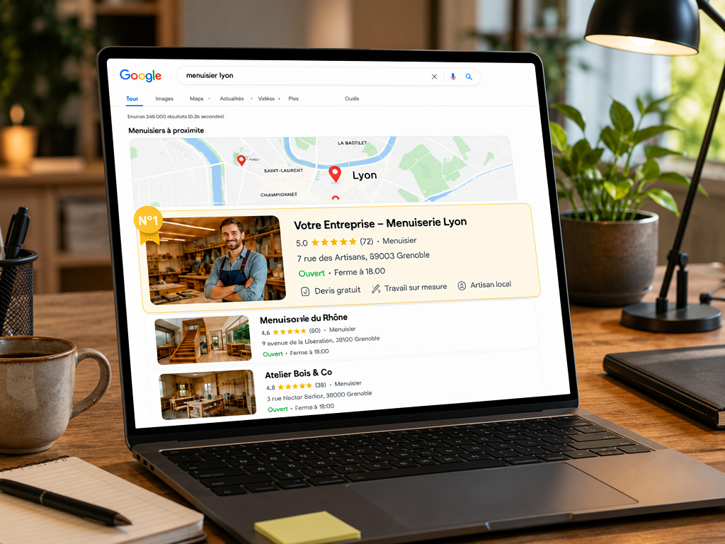 Fiche Google Business d’une entreprise lyonnaise en tête des résultats de Google Maps